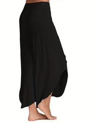 Wide Leg Split Pants Elastic Waist Casual Style