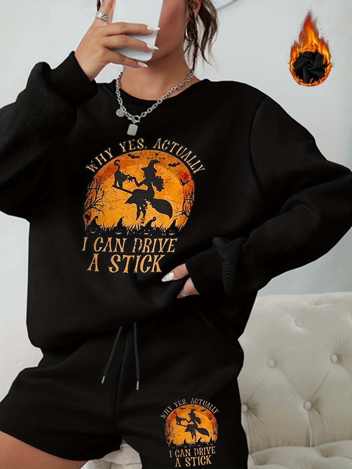  Halloween Women's Graphic Sweatshirt & Shorts Set