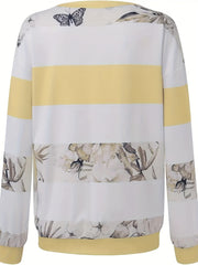 Floral Striped Zipper Sweatshirt for Fall & Winter