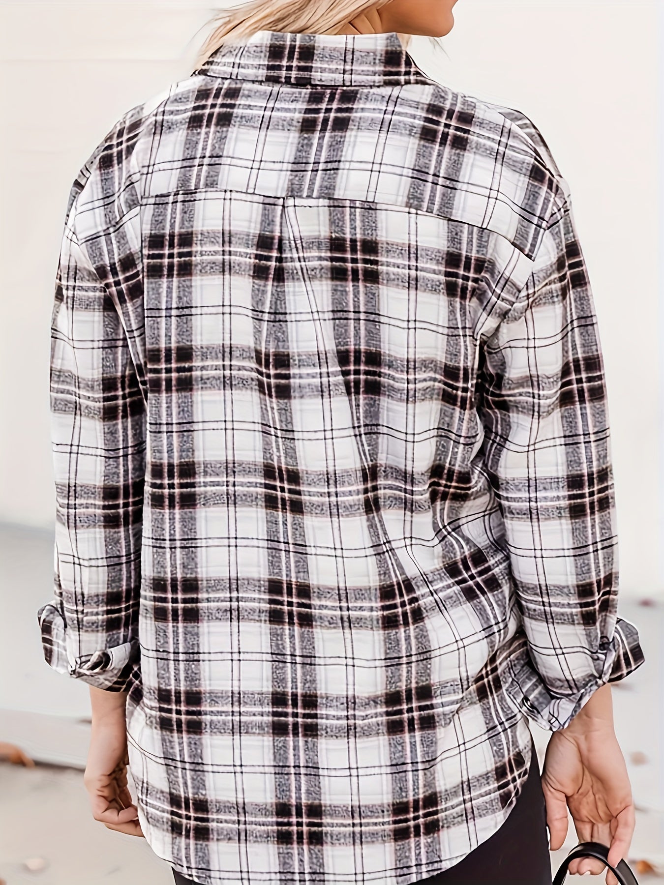  Plaid Print Long Sleeve Blouse