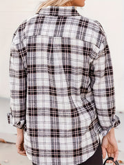  Plaid Print Long Sleeve Blouse