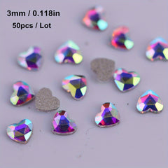 50Pcs Heart Shaped Nail Art Rhinestones Crystal AB Gemstones