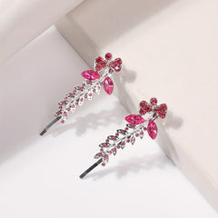 2pcs Red Rhinestone Glitter Flower Hair Pin Alloy Hair Clip