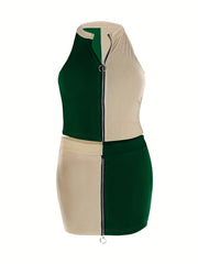 Women's Plus Colorblock Halter Neck 2 Piece Set