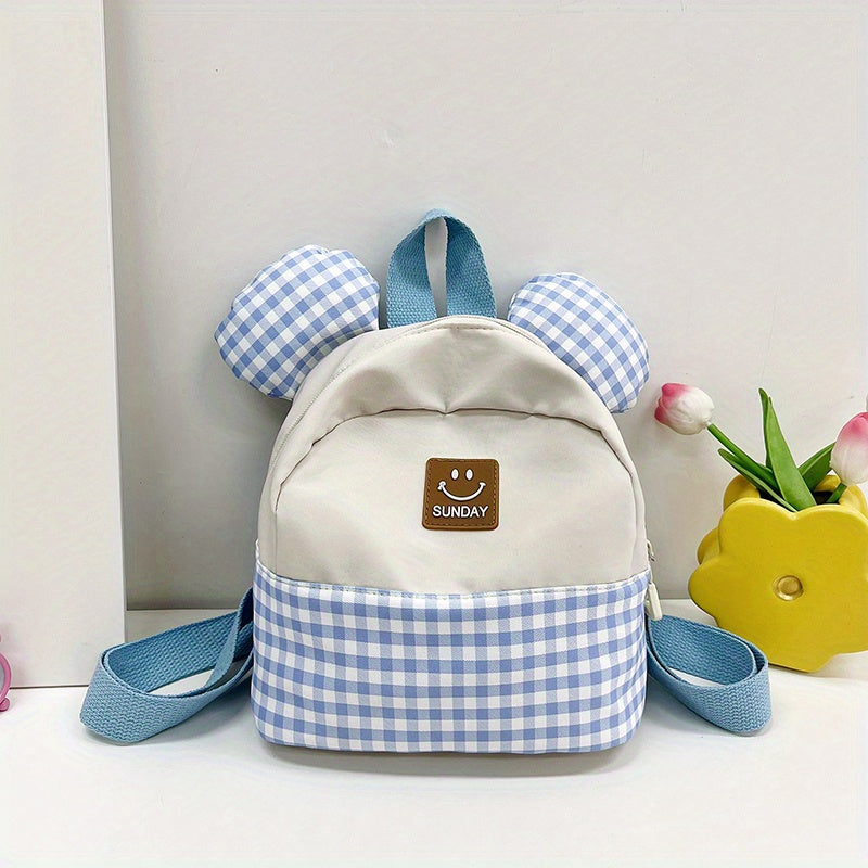 Plaid Ears Backpack for Kids, Small Schoolbag