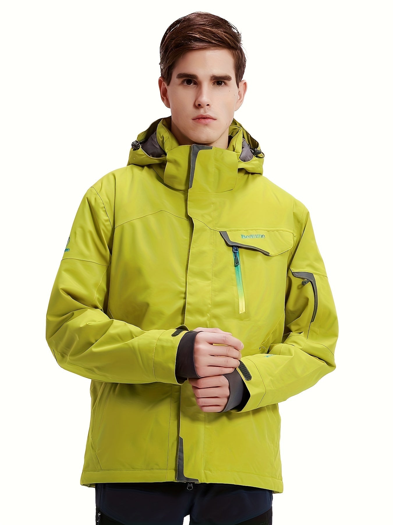 Men's Thermal Fleece Skiing Hooded Jacket Windproof Waterproof Windbreaker