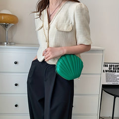 Shell Shape Multicolored Crossbody Bag with Metal Chain