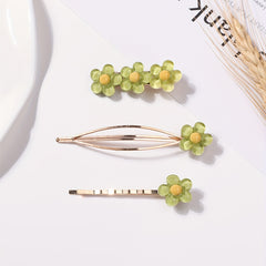 3pcs Green Flower Hair Clips Set All Match Bobby Hair Pins Hair Accessories
