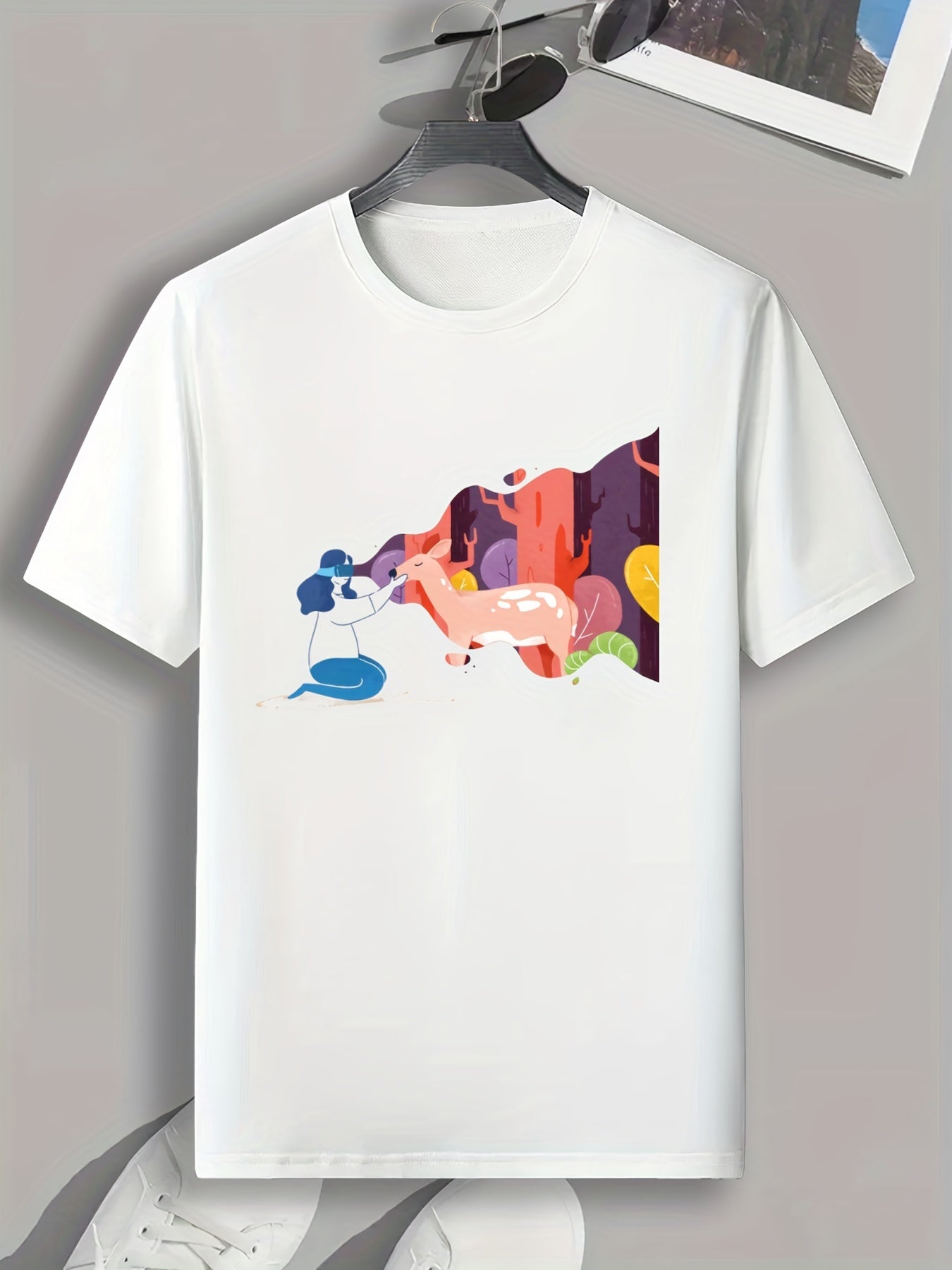 Watercolor Deer Print Men's Comfort Tee for Outdoor Summer