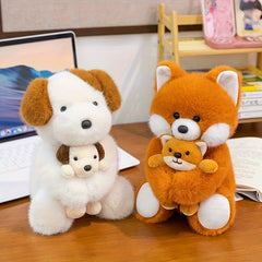 Mother & Son Rabbit & Fox Plush Dolls Soft Pastel Colors Gift Figurines