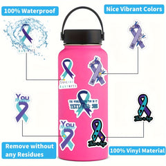 60pcs Suicide Awareness Stickers Teal Purple Ribbon Decals