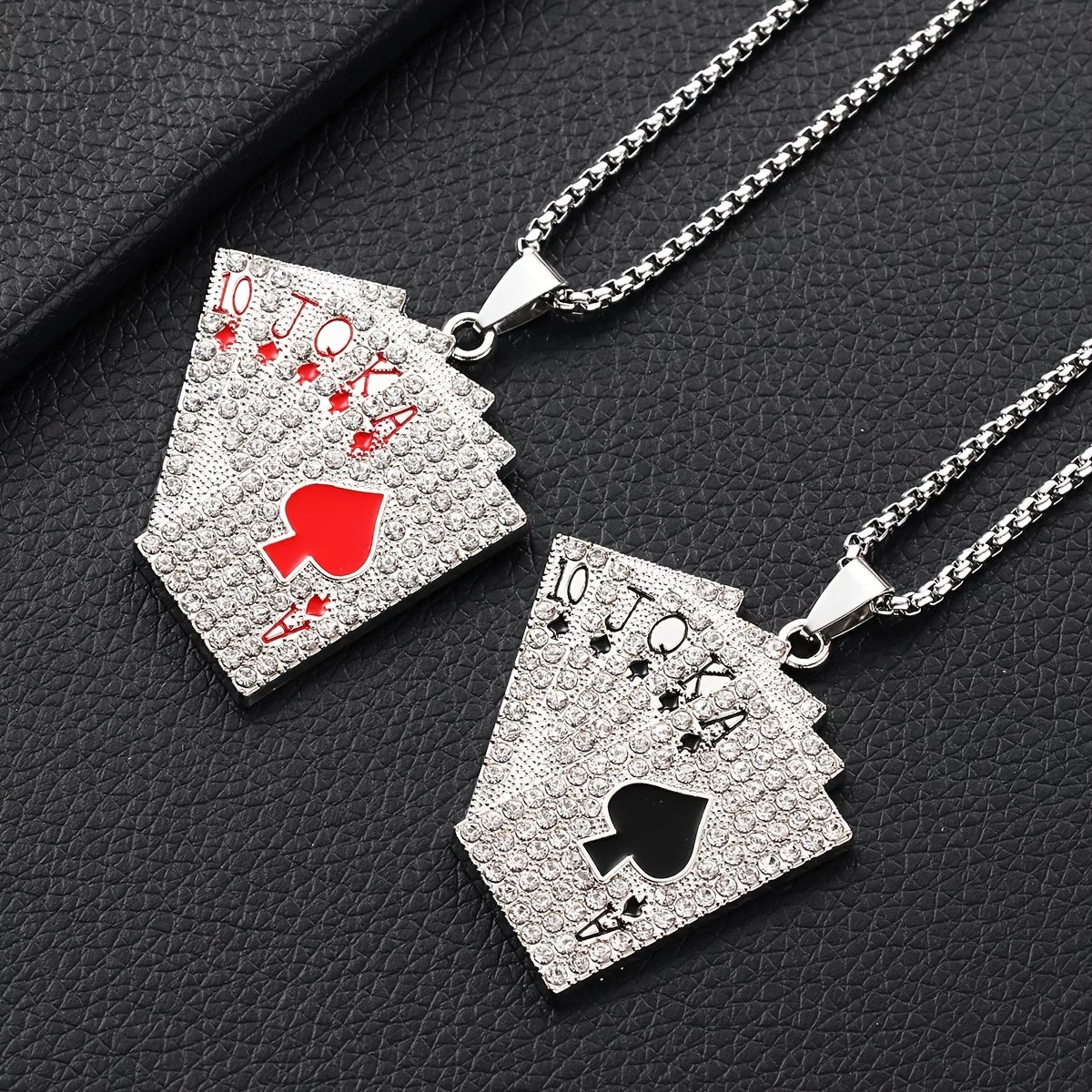 Hip Hop Poker Card Tag Necklace Zircon Inlaid Jewelry