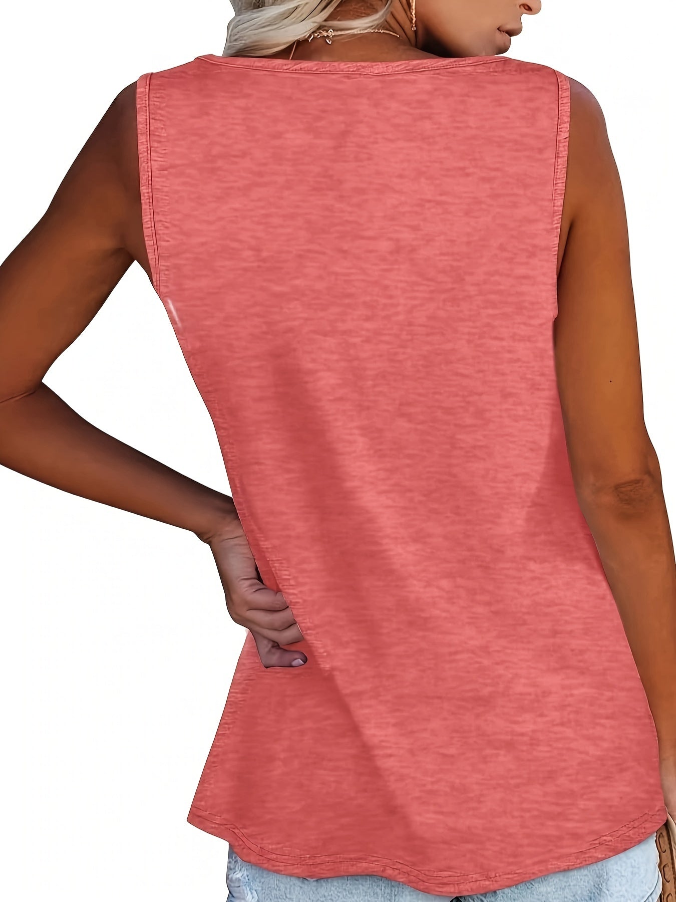  Button Decor Tank Top Round Neck