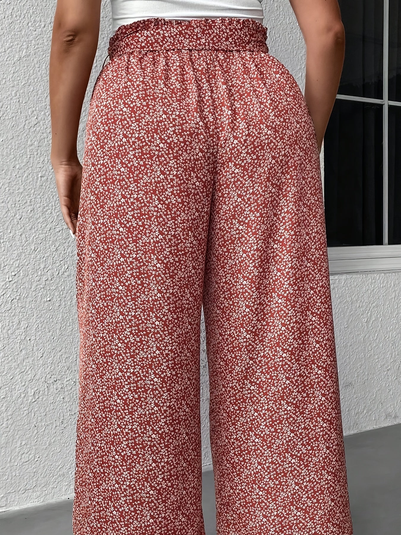  Women's Floral Print Ruffle Wide Leg Pants