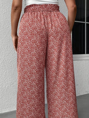  Women's Floral Print Ruffle Wide Leg Pants