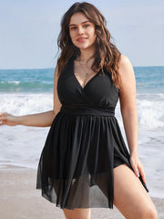  V-Neck Mesh Top & Shorts Swimsuit Two Piece Set