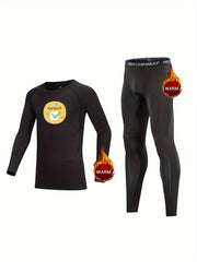 2pcs Kids Compression Fleece Sets Long Sleeve Crew Neck Pullover
