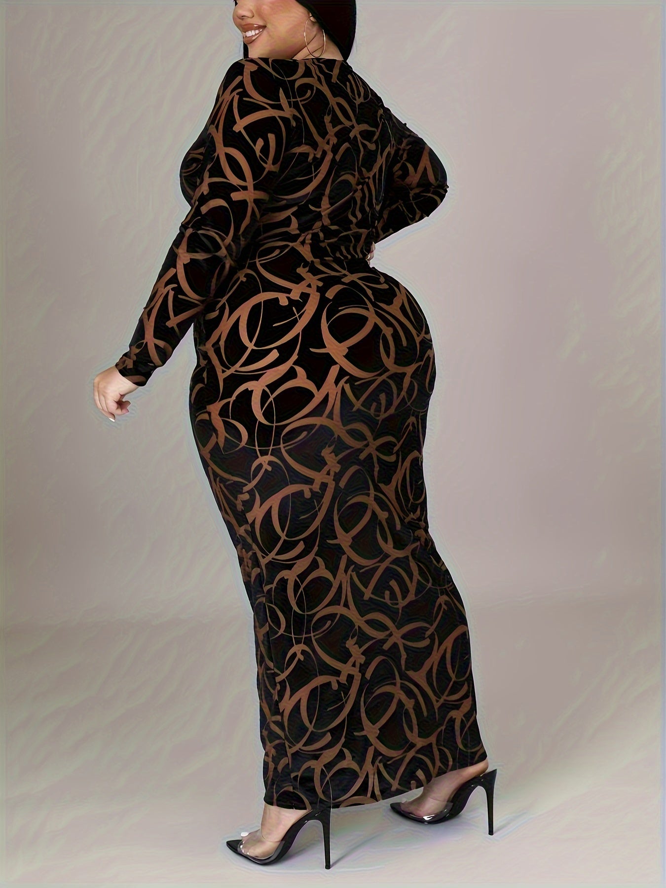  Graffiti Print Maxi Bodycon Dress