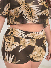  Vacay Tankini Set Women's Plus Tropical Print Cover Up Top & Shorts