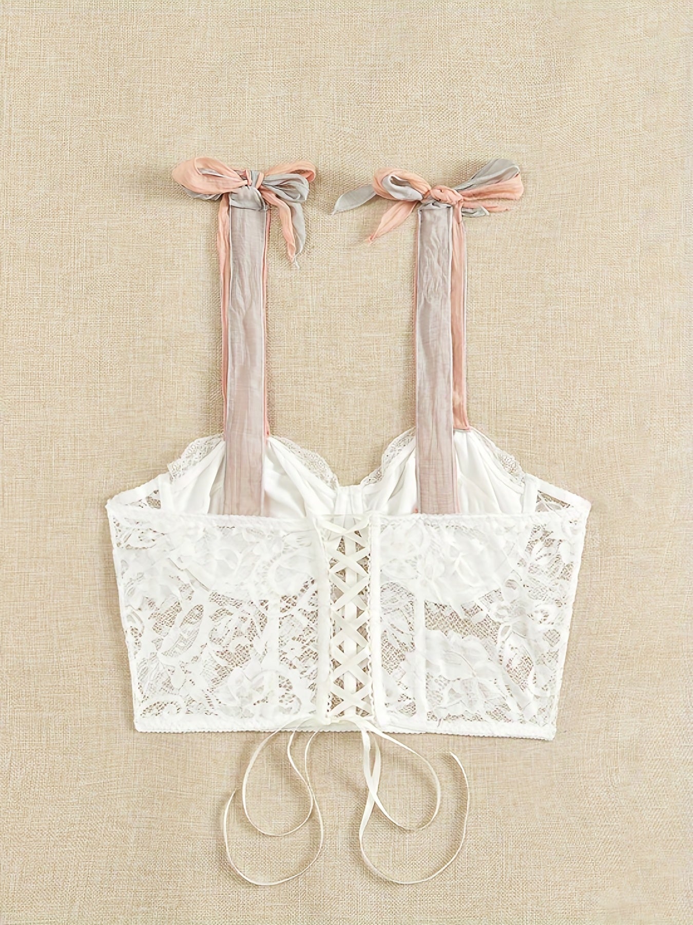  Lace Tie Shoulder Lace Up Back Cami Top
