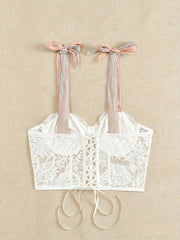  Lace Tie Shoulder Lace Up Back Cami Top