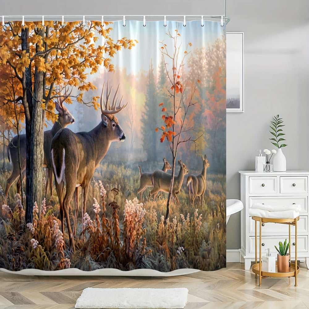 Forest Deer Shower Curtain Wild Animals Natural Scenery Home Decoration