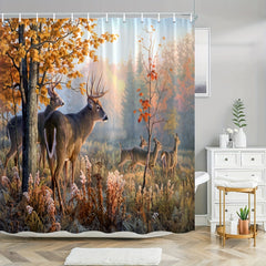 Forest Deer Shower Curtain Wild Animals Natural Scenery Home Decoration