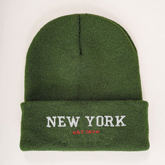 Solid Vintage Embroidered Knit Hat 'NEW YORK'