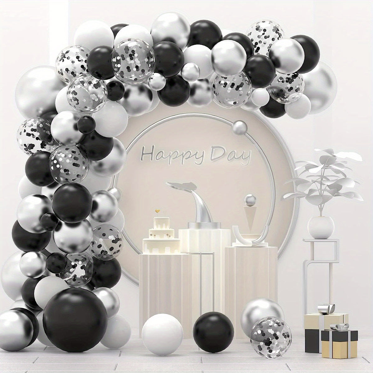 Silvery Balloons Garland Arch Kit - Graduation Birthday Anniversary Decor