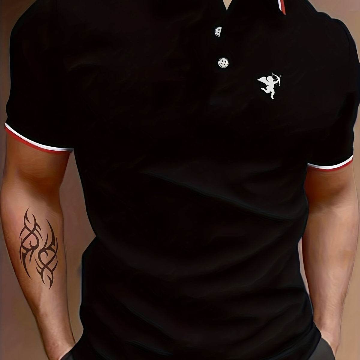 Cupid Men's Polo Shirt Stretchy Breathable Short Sleeve Top