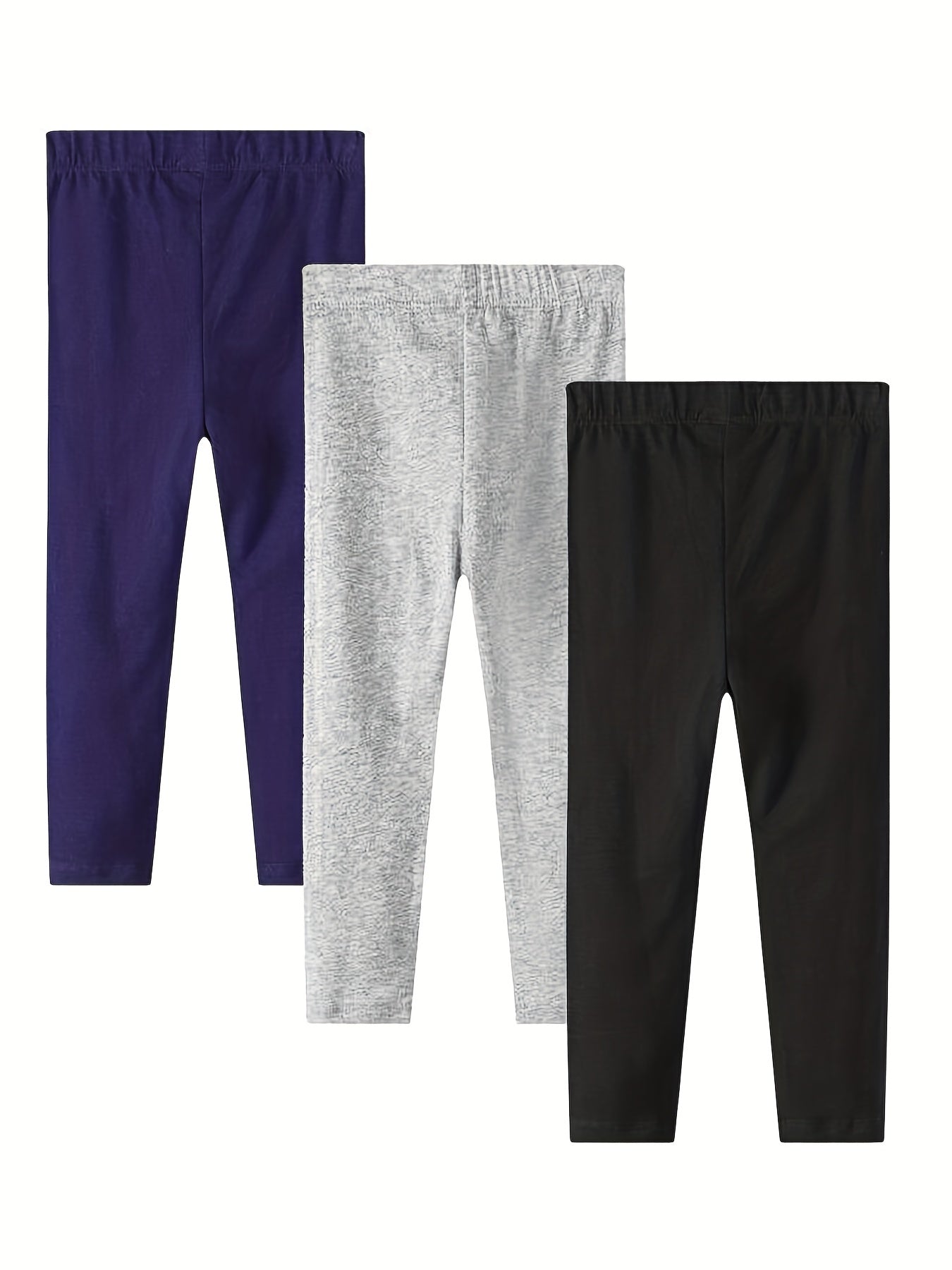 Girls 3pcs Solid Leggings Combo Set Cotton Stretch Tights Pants