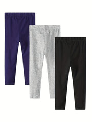 Girls 3pcs Solid Leggings Combo Set Cotton Stretch Tights Pants
