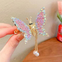 Butterfly Tassel Hair Clip Rhinestone Pearl French Barrette Headwear