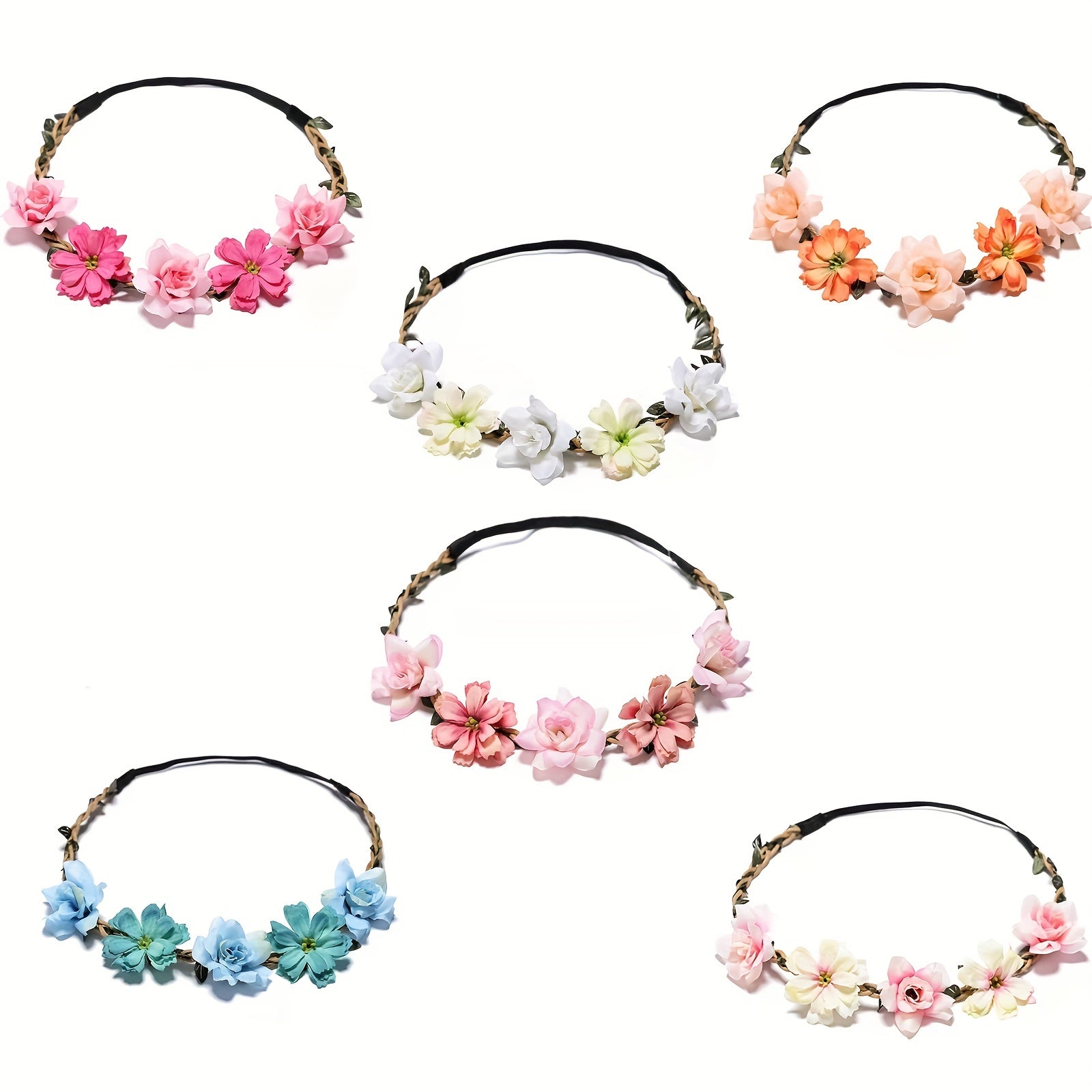 6pcs Flower Wreath Hair Band Boho Hair Accessories