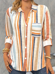  Stripe Print Button Up Blouse