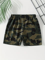 2pcs Boys Solid & Camo Comfortable Shorts Elastic Waist for Summer