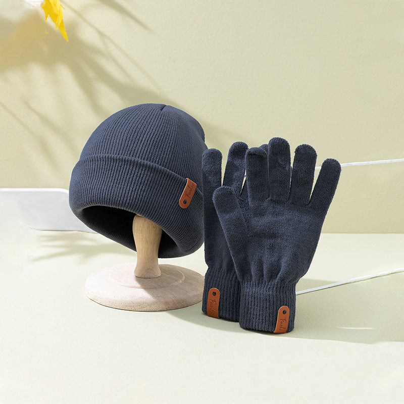 Women Winter Knit Hat Glove Set Solid Ladies Chinese Year Warm Gift