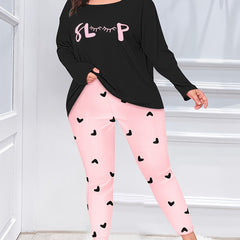  Eyelash & Heart Print Tee & Leggings Pajama Set
