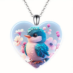 Bird Love Heart Crystal Pendant Necklace For Women Girls