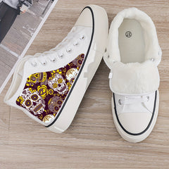 Skull Print Plush Lined Thermal Chunky Canvas Sneakers