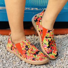 Women's Multicolor Graffiti Printed Slip On Low Round Toe Non-slip Casual Shoes