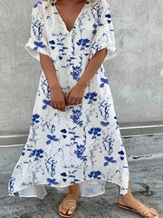  Floral Print V Neck Maxi Dress