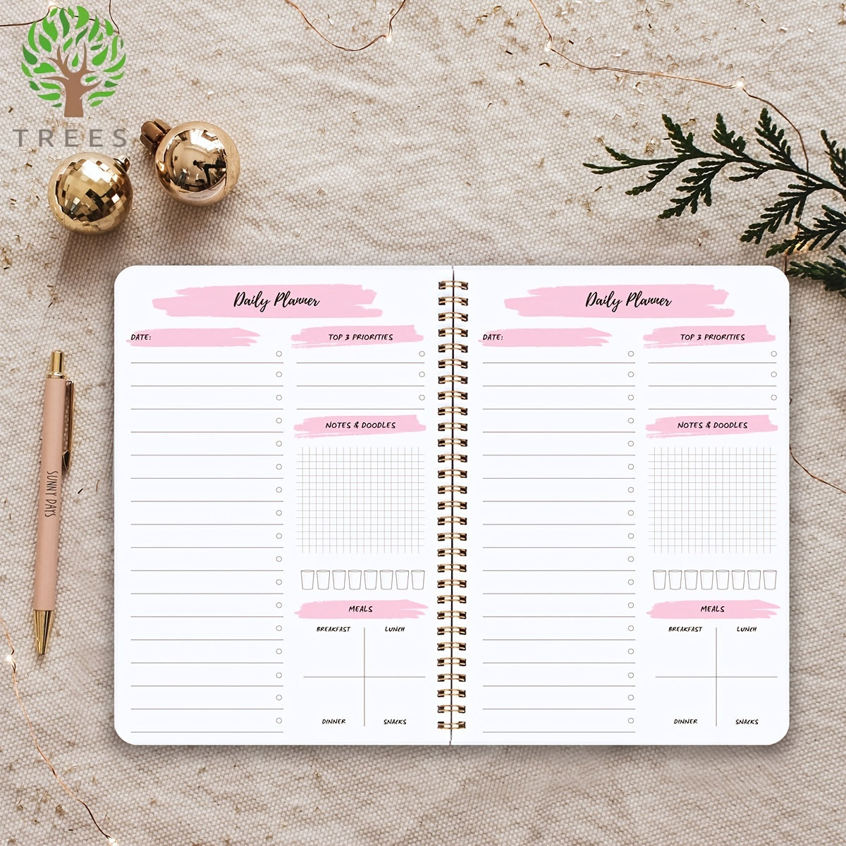 Trees Daily Planner Notebook Top 3 Priorities Daily Schedule Meal Pl