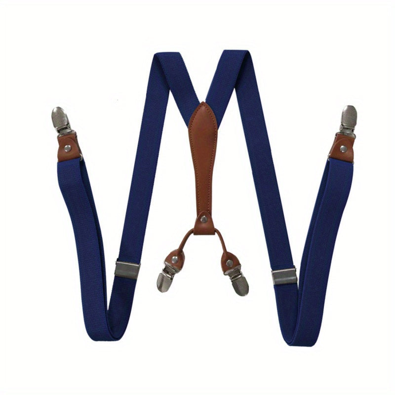 Adult 4 Clip Loose Elastic Suspenders Unisex Clip Leather Head