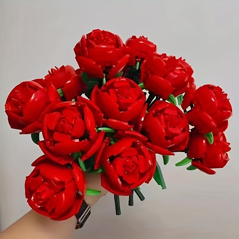 Red Rose Bouquet Small Building Blocks Toy