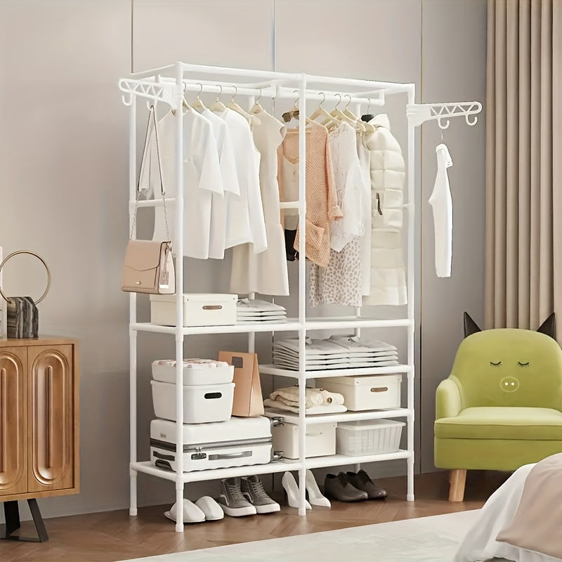 2-Tier Garment Rack with Storage & Hooks