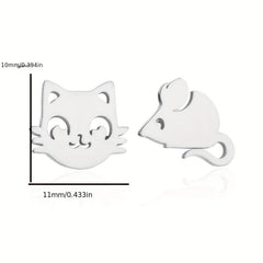 Stainless Steel Cat And Mouse Stud Earrings