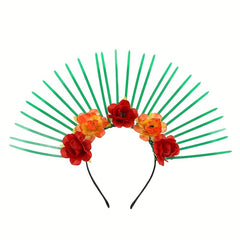 Goddess Chain Headband Simulation Flowers Green Ribbon Party Accessory