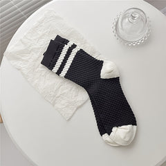 Colorblock Stripe Textured Socks Breathable Mid Tube Stockings