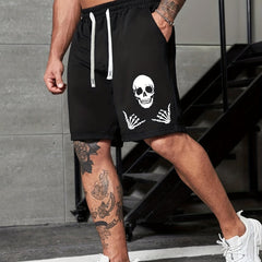 Skull Element Graphic Print Men's Drawstring Stretchy Short Pants